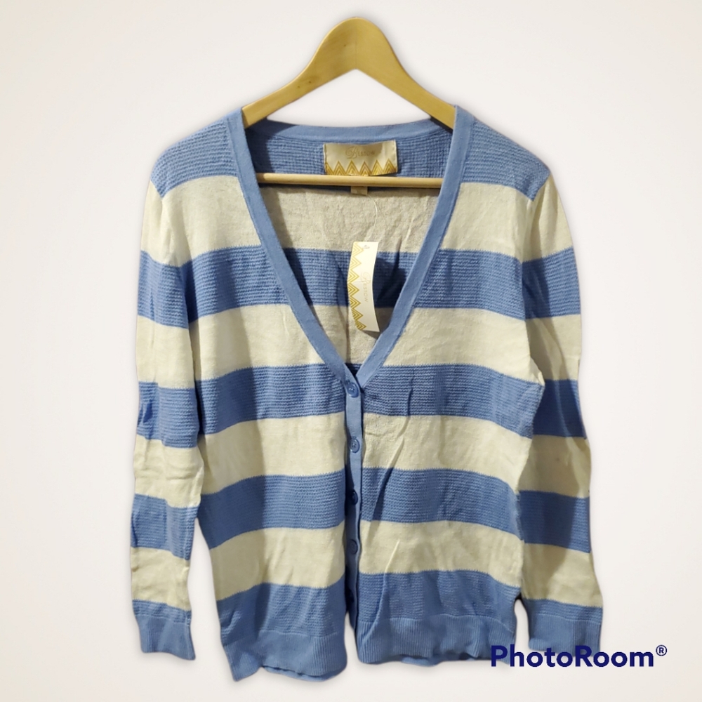 Bestow blue & white striped button down cardigan XL